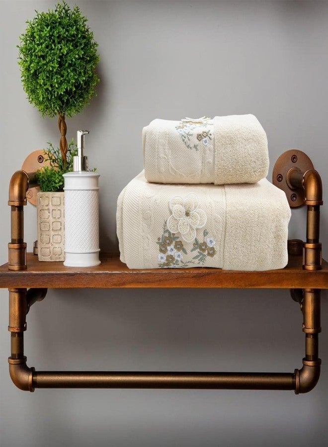 ABREEZE Floral Embroidered Bath Towel Set, Soft Fluffy Absorbent Towel, Suitable for Bathroom, Gym(1 Bath Towel,1 Hand Towel) - Image 3
